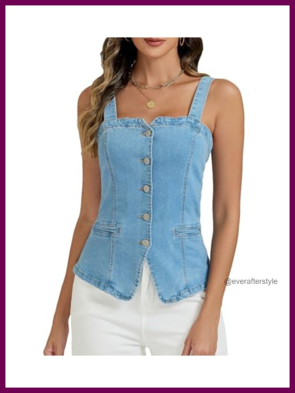 Stretchy Denim Vest Corset Tank Top Slim Fit Sleeveless Button Down Jean Vest